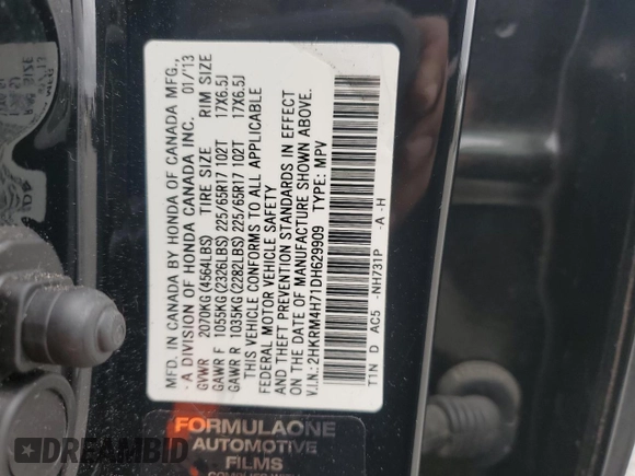 2013 Honda CR-V EX-L with VIN 2HKRM4H71DH629909, listed as a Copart auction lot 51331395 with 99,066 mi miles and Salvage Title. Bid and sale history available at carsss.com. Image 13.