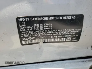 2022 BMW 3 Series 330i with VIN 3MW5R1J04N8C53879, listed as a Copart auction lot 57444544 with 27,972 mi miles and Salvage Title. Bid and sale history available at carsss.com. Image 14.