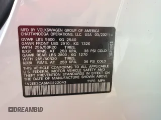 2021 Volkswagen Atlas SEL с VIN 1V2EE2CA5MC222043, выставлен на аукционе Copart как лот 73832514 с пробегом 21 164 миль миль и Списание • Salvage title. История ставок и продаж доступна на DreamBid. Изображение 14.