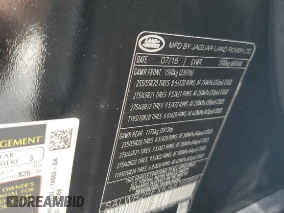 2019 Land Rover Range Rover Sport Dynamic z VIN SALWR2REXKA816956, wystawiony jako Copart lot #57576285 z przebiegiem 19 092 mil mil oraz Szkoda całkowita • Salvage title. Historia ofert i sprzedaży dostępna na DreamBid. Obrazek 14.