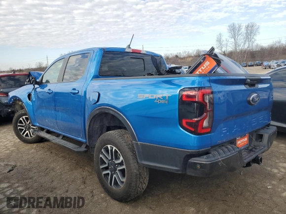 2024 Ford Ranger LARIAT with VIN 1FTER4KP0RLE53608, listed as a Copart auction lot 44106475 with 1,169 mi miles and Salvage Title. Bid and sale history available at carsss.com. Image 2.