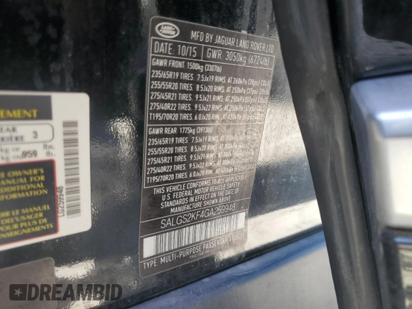 2016 Land Rover Range Rover HSE z VIN SALGS2KF4GA259948, wystawiony jako Copart lot #57519995 z przebiegiem 65 151 mil mil oraz Szkoda całkowita • Salvage title. Historia ofert i sprzedaży dostępna na DreamBid. Obrazek 13.