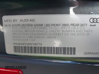 2019 Audi A6 Premium with VIN WAUK2AF22KN106714, listed as a IAAI auction lot 41341531 with 35,640 mi miles. Bid and sale history available at carsss.com. Image 9.