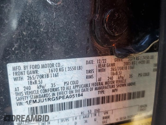 2023 Ford Expedition Timberline z VIN 1FMJU1RG5PEA05184, wystawiony jako Copart lot #80726784 z przebiegiem 62 186 mil mil oraz Szkoda całkowita • Salvage title. Historia ofert i sprzedaży dostępna na DreamBid. Obrazek 14.