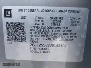 2018 Chevrolet Impala Premier with VIN 2G1125S33J9143107, listed as a IAAI auction lot 41854481 with 160,522 mi miles. Bid and sale history available at carsss.com. Image 9.