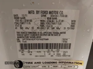 2012 Ford F-150 XL with VIN 1FTFW1EF7CFA27046, listed as a IAAI auction lot 41882637 with 160,271 mi miles. Bid and sale history available at carsss.com. Image 9.