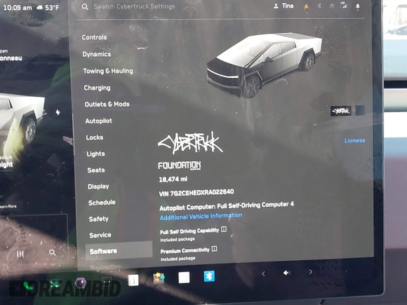 2024 Tesla Cybertruck z VIN 7G2CEHEDXRA022640, wystawiony jako IAAI lot #41423630 z przebiegiem 18 474 mil mil oraz . Historia ofert i sprzedaży dostępna na DreamBid. Obrazek 7.