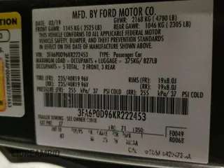 2019 Ford Fusion Titanium with VIN 3FA6P0D96KR222453, listed as a Copart auction lot 48074555 with 122,998 mi miles and Salvage Title. Bid and sale history available at carsss.com. Image 12.
