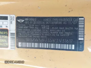 2007 MINI Hardtop S с VIN WMWMF73517TV31617, выставлен на аукционе IAAI как лот 42586579 с пробегом Не указан миль и . История ставок и продаж доступна на DreamBid. Изображение 9.