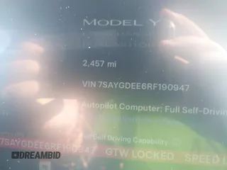 2024 Tesla Model Y Long Range with VIN 7SAYGDEE6RF190947, listed as a IAAI auction lot 41808973 with 2,457 mi miles. Bid and sale history available at carsss.com. Image 15.