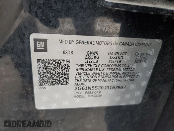 2018 Cadillac XTS Luxury with VIN 2G61N5S30J9157967, listed as a Copart auction lot 43212175 with 62,533 mi miles and Salvage Title. Bid and sale history available at carsss.com. Image 12.