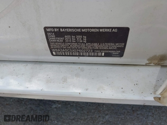 2014 BMW 3 Series 328i with VIN WBA3A5C5XEP602723, listed as a IAAI auction lot 42380748 with 127,492 mi miles and . Bid and sale history available at DreamBid. Image 9.