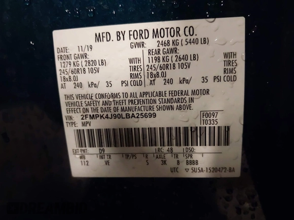 2020 Ford Edge SEL с VIN 2FMPK4J90LBA25699, выставлен на аукционе IAAI как лот 42497713 с пробегом 29 649 миль миль и . История ставок и продаж доступна на DreamBid. Изображение 9.