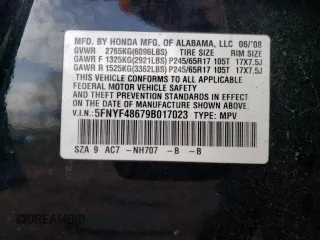 2009 Honda Pilot EX-L with VIN 5FNYF48679B017023, listed as a Copart auction lot 50748695 with 186,273 mi miles and Salvage Title. Bid and sale history available at carsss.com. Image 15.