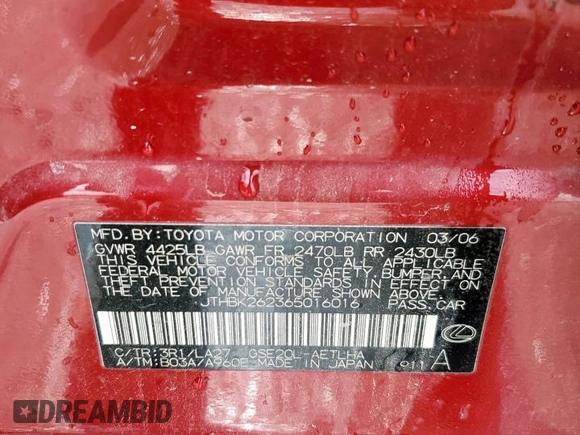 2006 Lexus IS 250 z VIN JTHBK262365016016, wystawiony jako Copart lot #60324845 z przebiegiem 213 392 mil mil oraz Czysty tytuł • Clean title. Historia ofert i sprzedaży dostępna na DreamBid. Obrazek 12.