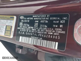 2019 Kia Optima LX with VIN 5XXGT4L36KG284965, listed as a IAAI auction lot 40374239 with 64,351 mi miles. Bid and sale history available at carsss.com. Image 9.