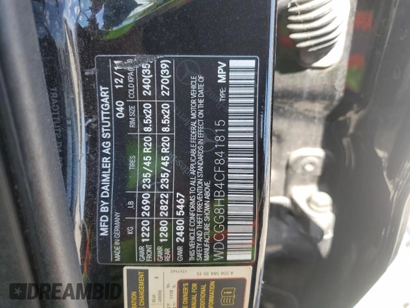 2012 Mercedes-Benz GLK 350 with VIN WDCGG8HB4CF841815, listed as a Copart auction lot 72275664 with 129,643 mi miles and Salvage Title. Bid and sale history available at DreamBid. Image 14.