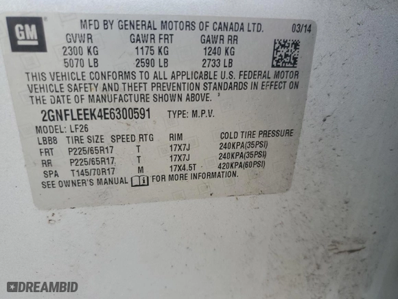 2014 Chevrolet Equinox LS with VIN 2GNFLEEK4E6300591, listed as a Copart auction lot 50058745 with 251,581 mi miles and Salvage Title. Bid and sale history available at carsss.com. Image 13.