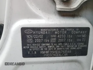 2003 Hyundai Sonata GLS with VIN KMHWF35H93A793544, listed as a Copart auction lot 85583914 with 122,802 mi miles and Salvage Title. Bid and sale history available at carsss.com. Image 12.