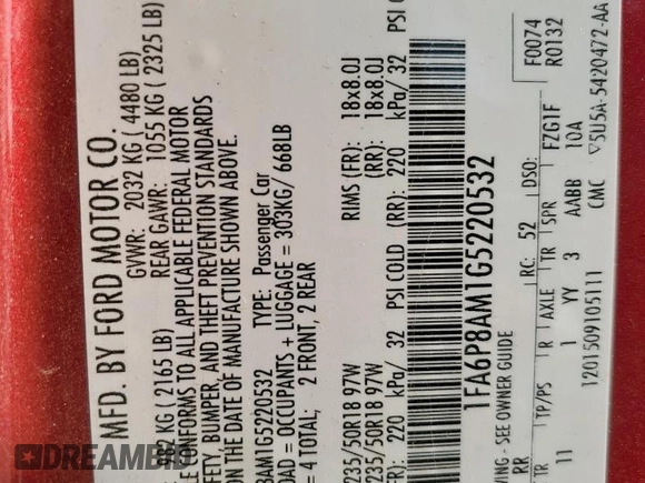 2016 Ford Mustang V6 с VIN 1FA6P8AM1G5220532, выставлен на аукционе Copart как лот 53390255 с пробегом 93 624 миль миль и Списание • Salvage title. История ставок и продаж доступна на DreamBid. Изображение 13.