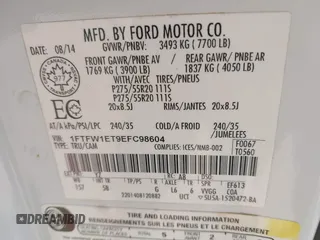 2014 Ford F-150 XL with VIN 1FTFW1ET9EFC98604, listed as a IAAI auction lot 42443369 with 294,642 mi miles and . Bid and sale history available at DreamBid. Image 9.