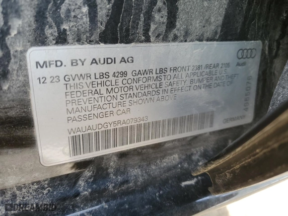 2024 Audi A3 Premium with VIN WAUAUDGY5RA079343, listed as a Copart auction lot 45849855 with 25,325 mi miles and Clean Title. Bid and sale history available at carsss.com. Image 12.