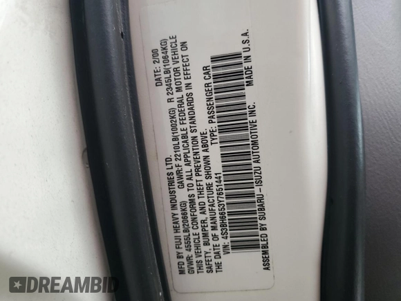 2000 Subaru Legacy Outback with VIN 4S3BH6653Y7651441, listed as a Copart auction lot 86209694 with Not provided miles and Salvage title. Bid and sale history available at DreamBid. Image 14.