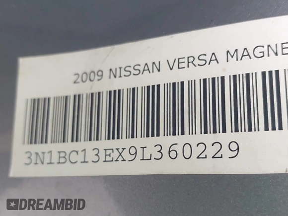 2009 Nissan Versa S with VIN 3N1BC13EX9L360229, listed as a IAAI auction lot 41280647 with 209,974 mi miles and . Bid and sale history available at carsss.com. Image 9.