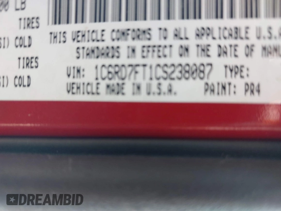 2012 Ram 1500 Express с VIN 1C6RD7FT1CS238087, выставлен на аукционе IAAI как лот 42423703 с пробегом 127 108 миль миль и . История ставок и продаж доступна на DreamBid. Изображение 9.