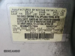 2012 Nissan Sentra SR with VIN 3N1AB6AP7CL776584, listed as a Copart auction lot 59585435 with 121,660 mi miles and Salvage title. Bid and sale history available at DreamBid. Image 12.