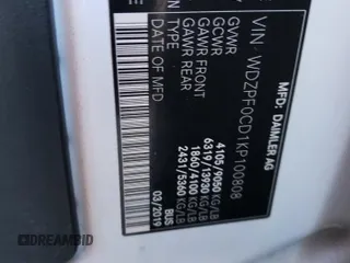 2019 Mercedes-Benz Sprinter Passenger with VIN WDZPF0CD1KP100808, listed as a Copart auction lot 71137022 with Not Provided miles. Bid and sale history available at carsss.com. Image 14.