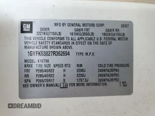 2007 Cadillac Escalade z VIN 1GYFK63827R362694, wystawiony jako Copart lot #57703335 z przebiegiem 163 042 mil mil oraz Szkoda całkowita • Salvage title. Historia ofert i sprzedaży dostępna na DreamBid. Obrazek 13.