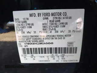 2021 Ford Explorer Platinum with VIN 1FM5K8HC2MGA54549, listed as a IAAI auction lot 41239529 with 43,518 mi miles. Bid and sale history available at carsss.com. Image 9.