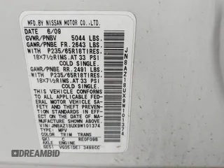 2009 Nissan Murano SL z VIN JN8AZ18UX9W101374, wystawiony jako IAAI lot #42414688 z przebiegiem 235 713 mil mil oraz . Historia ofert i sprzedaży dostępna na DreamBid. Obrazek 9.