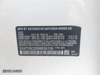 2021 BMW X3 M40i with VIN 5UXTY9C02M9E56106, listed as a IAAI auction lot 41465476 with 1 mi miles. Bid and sale history available at carsss.com. Image 9.