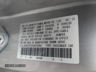 2010 Acura TSX z VIN JH4CU2F63AC032464, wystawiony jako IAAI lot #42415970 z przebiegiem 229 065 mil mil oraz . Historia ofert i sprzedaży dostępna na DreamBid. Obrazek 9.