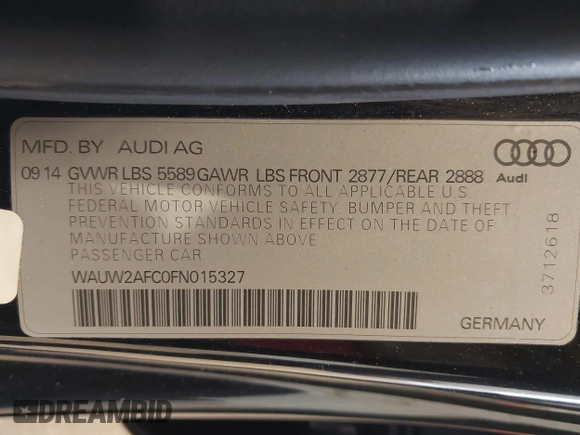 2015 Audi S7 with VIN WAUW2AFC0FN015327, listed as a IAAI auction lot 41964788 with 145,953 mi miles. Bid and sale history available at carsss.com. Image 9.