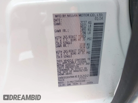 2024 Nissan Frontier SV z VIN 1N6ED1EK9RN633202, wystawiony jako IAAI lot #42227535 z przebiegiem 26 224 mil mil oraz . Historia ofert i sprzedaży dostępna na DreamBid. Obrazek 9.
