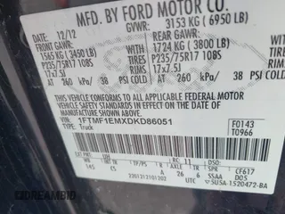 2013 Ford F-150 XL with VIN 1FTMF1EMXDKD86051, listed as a IAAI auction lot 42588568 with 149,943 mi miles and . Bid and sale history available at DreamBid. Image 9.