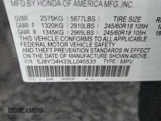 2020 Acura MDX with VIN 5J8YD4H33LL045533, listed as a Copart auction lot 59748405 with 41,649 mi miles and Salvage title. Bid and sale history available at DreamBid. Image 13.