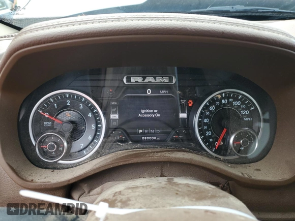2020 Ram 1500 Laramie with VIN 1C6SRFDT8LN121976, listed as a Copart auction lot 66707184 with 80,004 mi miles and Salvage Title. Bid and sale history available at carsss.com. Image 9.