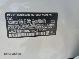 2024 BMW X3 xDrive30i with VIN WBX57DP07RN289427, listed as a Copart auction lot 52605805 with 7,040 mi miles and Salvage Title. Bid and sale history available at DreamBid. Image 14.