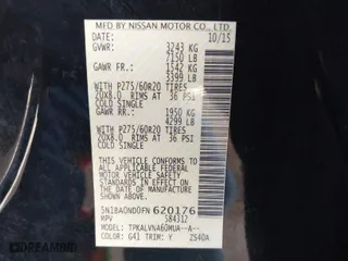 2015 Nissan Armada SV with VIN 5N1BA0ND0FN620176, listed as a IAAI auction lot 41665275 with 128,277 mi miles. Bid and sale history available at carsss.com. Image 9.