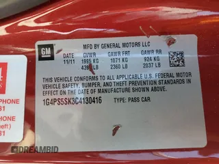2012 Buick Verano Group with VIN 1G4PS5SK3C4130416, listed as a Copart auction lot 51363305 with 120,534 mi miles and Salvage title. Bid and sale history available at DreamBid. Image 12.