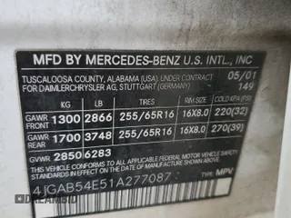 2001 Mercedes-Benz M 320/430/500 with VIN 4JGAB54E51A277087, listed as a Copart auction lot 58258675 with 221,151 mi miles and Salvage title. Bid and sale history available at DreamBid. Image 13.