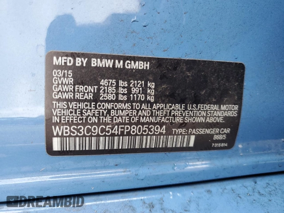 2015 BMW M3 with VIN WBS3C9C54FP805394, listed as a Copart auction lot 81572603 with 106,288 mi miles. Bid and sale history available at carsss.com. Image 12.