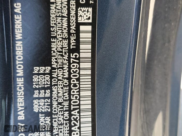 2024 BMW 4 Series 430i с VIN WBA23AT05RCP03975, выставлен на аукционе Copart как лот 65407575 с пробегом Не указан миль и Списание • Salvage title. История ставок и продаж доступна на DreamBid. Изображение 12.