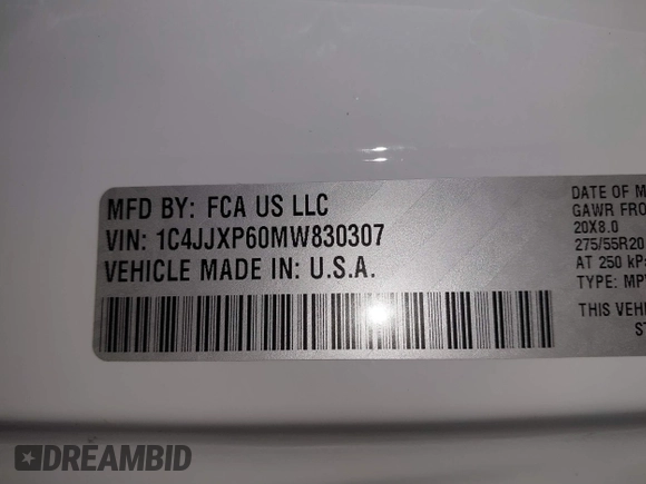 2021 Jeep Wrangler Unlimited Sahara with VIN 1C4JJXP60MW830307, listed as a IAAI auction lot 41869863 with 37,201 mi miles and . Bid and sale history available at DreamBid. Image 9.