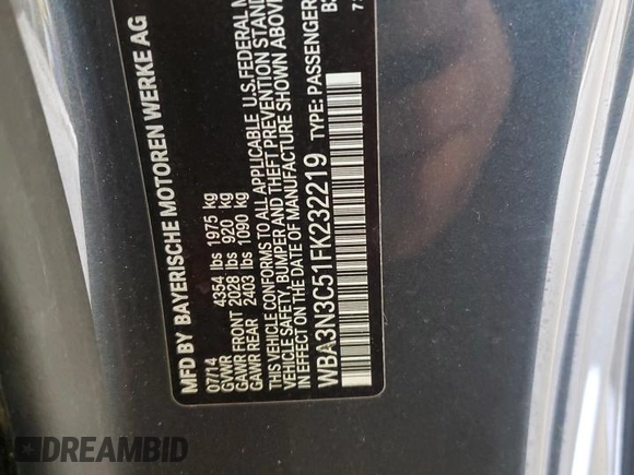 2015 BMW 4 Series 428i with VIN WBA3N3C51FK232219, listed as a Copart auction lot 81929124 with Not Provided miles and Salvage Title. Bid and sale history available at DreamBid. Image 14.