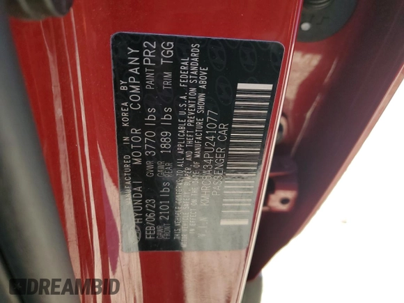 2023 Hyundai Venue SEL with VIN KMHRC8A34PU241077, listed as a Copart auction lot 45915435 with 45,840 mi miles and Salvage Title. Bid and sale history available at DreamBid. Image 15.
